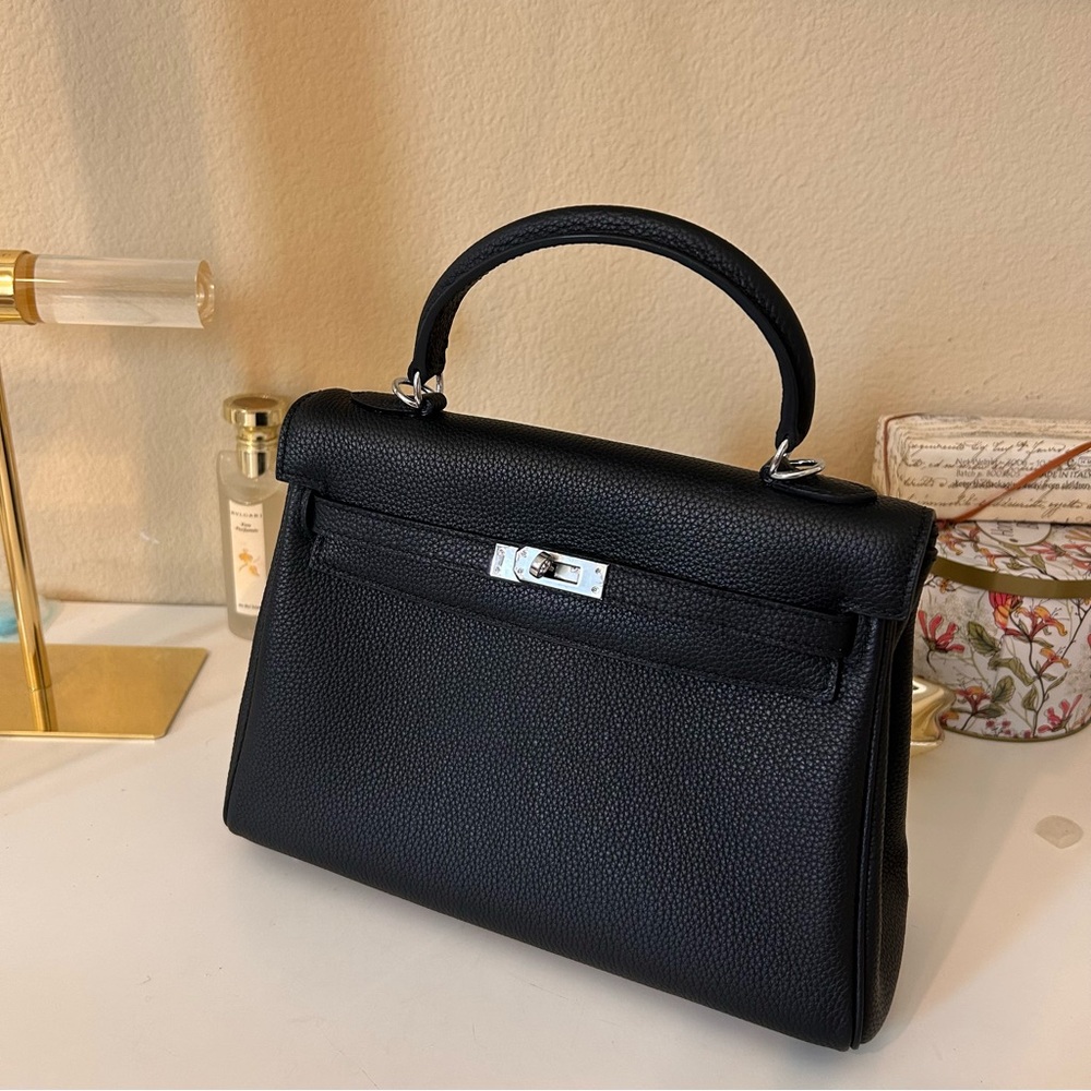 25cm Black Top Handle KL Style Leather Satchel